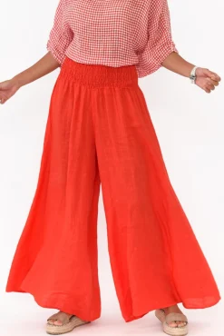 Pants<Donna Donna Rumi Red Wide Leg Linen Pant