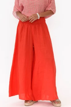Pants<Donna Donna Rumi Red Wide Leg Linen Pant