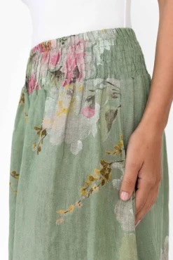 Pants<Donna Donna Rumi Sage Floral Wide Leg Linen Pant