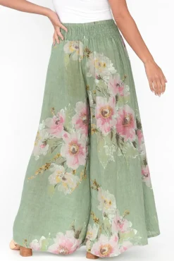 Pants<Donna Donna Rumi Sage Floral Wide Leg Linen Pant