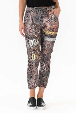 Pants<La Strada Russo Beige Abstract Drawstring Pant