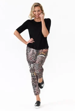 Pants<La Strada Russo Beige Abstract Drawstring Pant