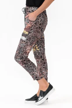 Pants<La Strada Russo Beige Abstract Drawstring Pant