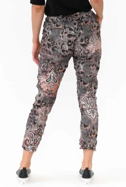 Pants<La Strada Russo Beige Abstract Drawstring Pant