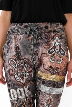 Pants<La Strada Russo Beige Abstract Drawstring Pant