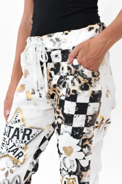Pants<La Strada Russo Black Abstract Drawstring Pant