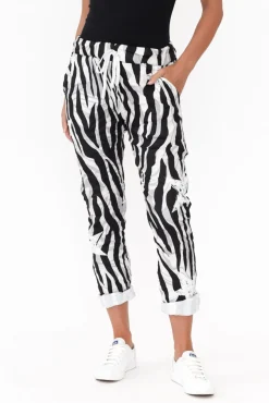 Pants<La Strada Russo Black Zebra Star Drawstring Pant