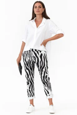 Pants<La Strada Russo Black Zebra Star Drawstring Pant