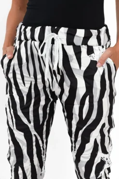 Pants<La Strada Russo Black Zebra Star Drawstring Pant