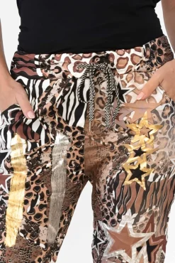 Pants<La Strada Russo Brown Animal Star Drawstring Pant