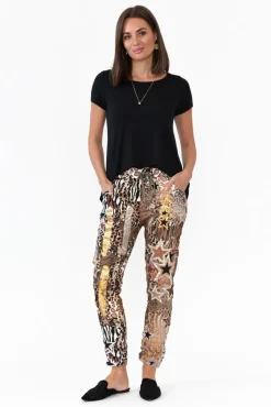Pants<La Strada Russo Brown Animal Star Drawstring Pant
