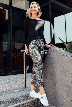 Pants<La Strada Russo Khaki Animal Drawstring Pant