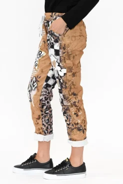 Pants<La Strada Russo Tan Abstract Drawstring Pant