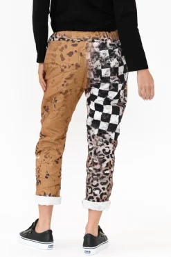 Pants<La Strada Russo Tan Abstract Drawstring Pant