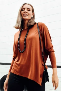 Sleeved Tops<Bamboo Body Rust Bamboo Relaxed Boatneck Top