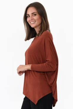 Sleeved Tops<Bamboo Body Rust Bamboo Relaxed Boatneck Top