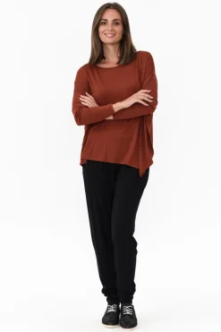 Sleeved Tops<Bamboo Body Rust Bamboo Relaxed Boatneck Top