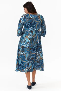Cotton Dresses<Willow Tree Rutherford Blue Abstract Midi Dress