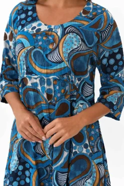 Cotton Dresses<Willow Tree Rutherford Blue Abstract Midi Dress