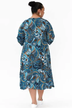 Cotton Dresses<Willow Tree Rutherford Blue Abstract Midi Dress