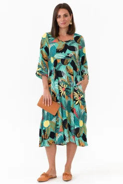 Cotton Dresses<Willow Tree Rutherford Green Tropical Midi Dress