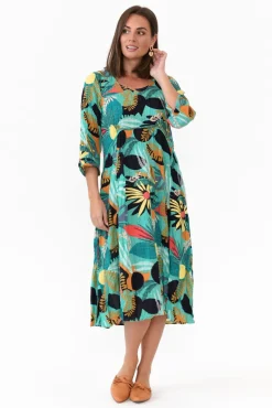 Cotton Dresses<Willow Tree Rutherford Green Tropical Midi Dress