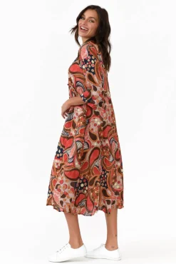 Cotton Dresses<Willow Tree Rutherford Rust Abstract Midi Dress