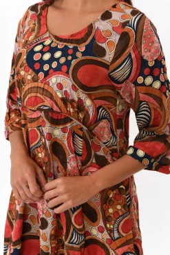 Cotton Dresses<Willow Tree Rutherford Rust Abstract Midi Dress