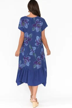 Linen Dresses<Fabuler Ryker Cobalt Floral Linen Pocket Dress
