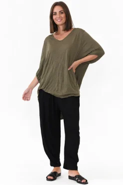 Pants<Cotton Village Rylee Black Crinkle Cotton Pant