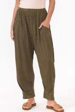 Pants<Cotton Village Rylee Khaki Crinkle Cotton Pant