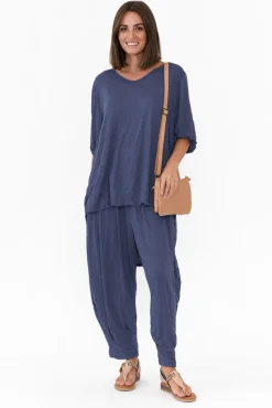 Pants<Cotton Village Rylee Navy Crinkle Cotton Pant