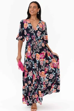 Maxi Dresses<Isabella Boho Rylie Navy Blossom Tie Dress