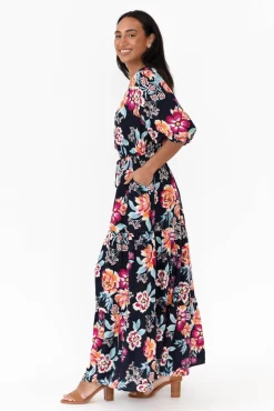 Maxi Dresses<Isabella Boho Rylie Navy Blossom Tie Dress
