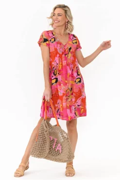 Cotton Dresses<One Summer Sabina Pink Poppy Crinkle Cotton Dress