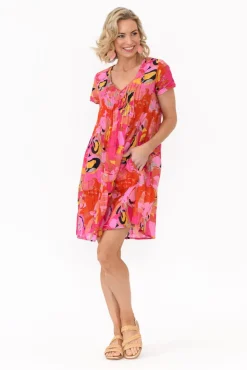 Cotton Dresses<One Summer Sabina Pink Poppy Crinkle Cotton Dress