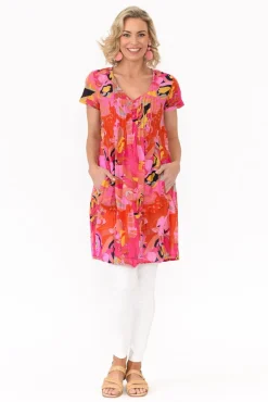 Cotton Dresses<One Summer Sabina Pink Poppy Crinkle Cotton Dress