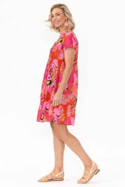 Cotton Dresses<One Summer Sabina Pink Poppy Crinkle Cotton Dress
