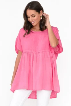 Linen Tops<Donna Donna Sabre Pink Linen Top