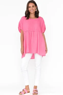 Linen Tops<Donna Donna Sabre Pink Linen Top