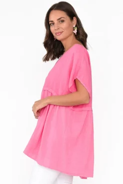 Linen Tops<Donna Donna Sabre Pink Linen Top