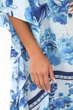 Below Knee Dresses<Inoa Sally Blue Floral Silk Kaftan