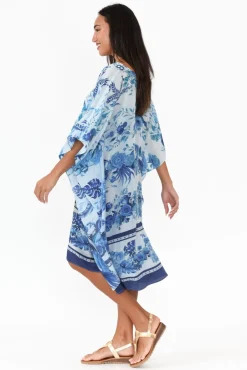 Below Knee Dresses<Inoa Sally Blue Floral Silk Kaftan