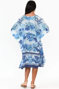 Below Knee Dresses<Inoa Sally Blue Floral Silk Kaftan