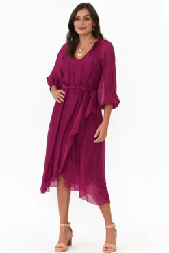 Below Knee Dresses<La Strada Salzburg Plum Silk Tie Dress