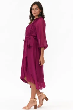 Below Knee Dresses<La Strada Salzburg Plum Silk Tie Dress