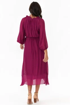 Below Knee Dresses<La Strada Salzburg Plum Silk Tie Dress