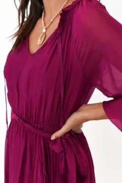 Below Knee Dresses<La Strada Salzburg Plum Silk Tie Dress