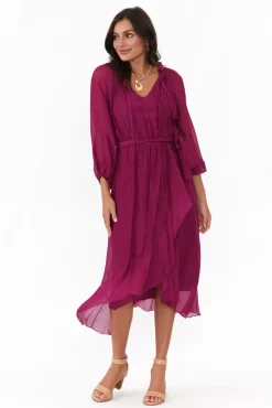 Below Knee Dresses<La Strada Salzburg Plum Silk Tie Dress