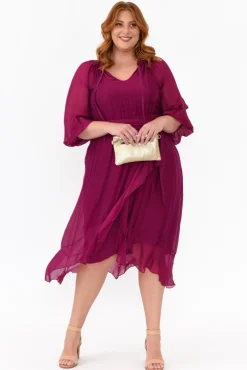 Below Knee Dresses<La Strada Salzburg Plum Silk Tie Dress